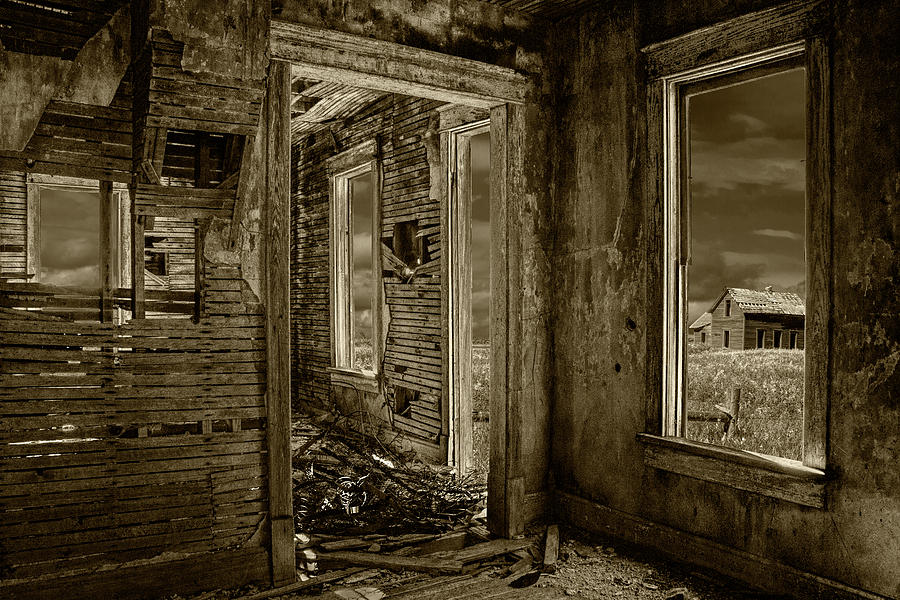 Interior of an Abandoned Farm House in Sepia Tone Photograph by Randall Nyhof