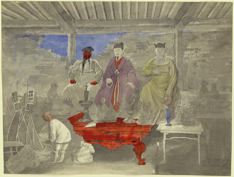 Interior Of Buddhist Temple Or Shrine With Statues Painting by Mountain Dreams