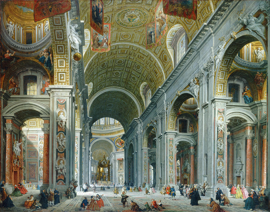  Interior of Saint Peters Painting by Giovanni Paolo Panini