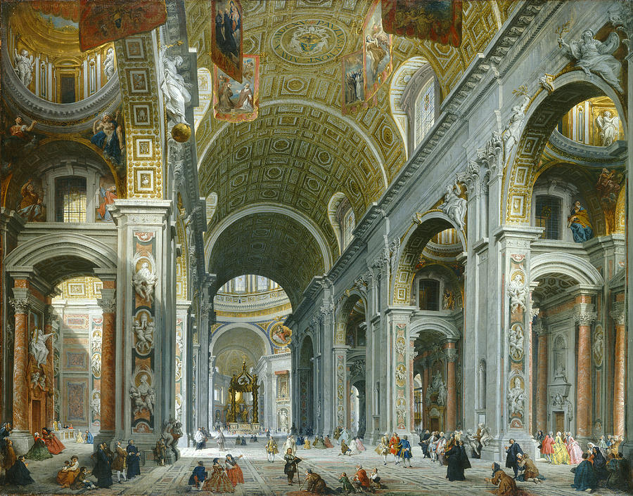 Interior of Saint Peters. Rome 2 Painting by Giovanni Paolo Panini