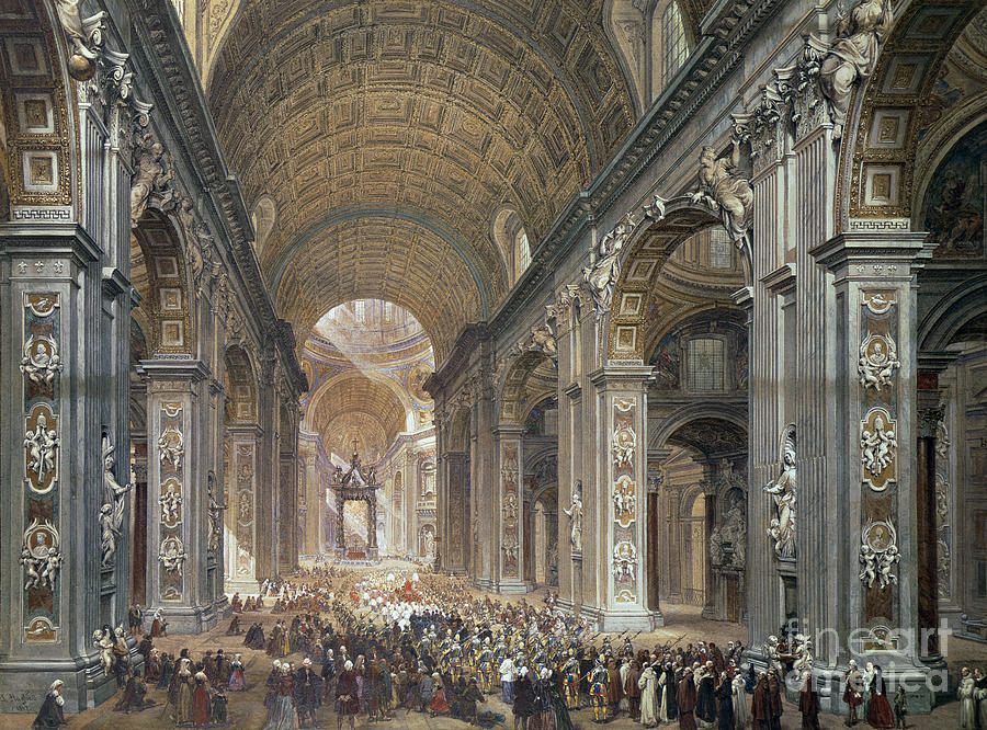 Architecture Painting - Interior of St Peters, Rome, 1867 by Louis Haghe