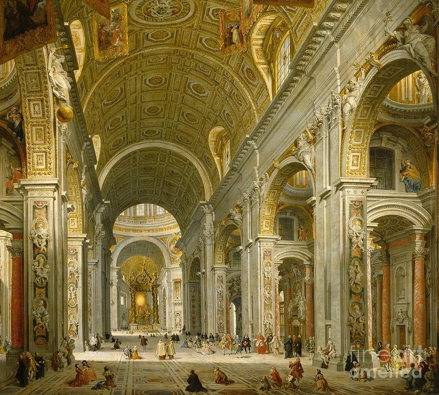 Interior of St. Peters Rome  Painting by Giovanni Paolo Panini