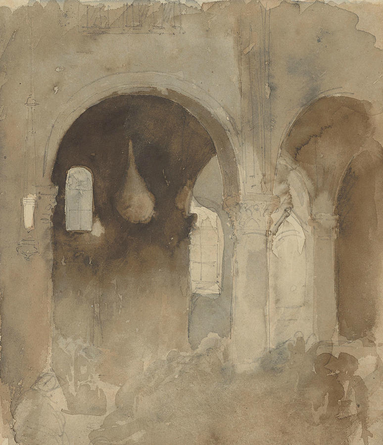 Interior of the Church of Valmont Abbey Drawing by Eugene Delacroix