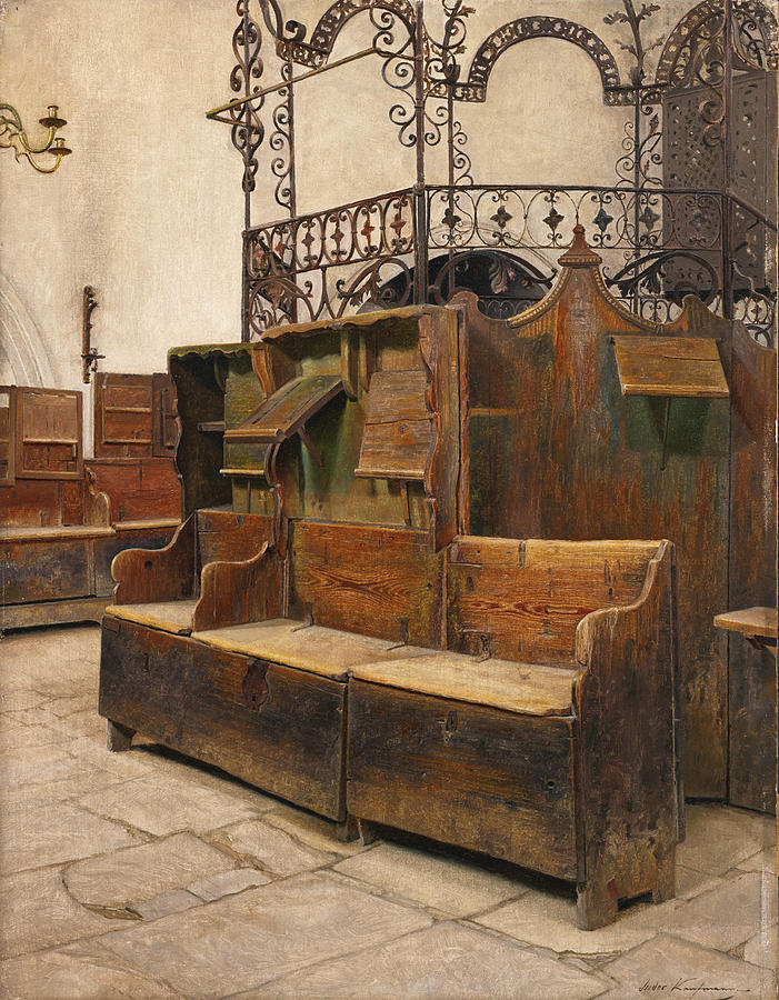 Interior of the Holleschau Synagogue Painting by Isidor Kaufmann
