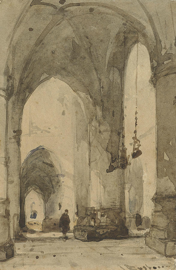 Interior of the Sint-Bavokerk in Haarlem Drawing by Johannes Bosboom