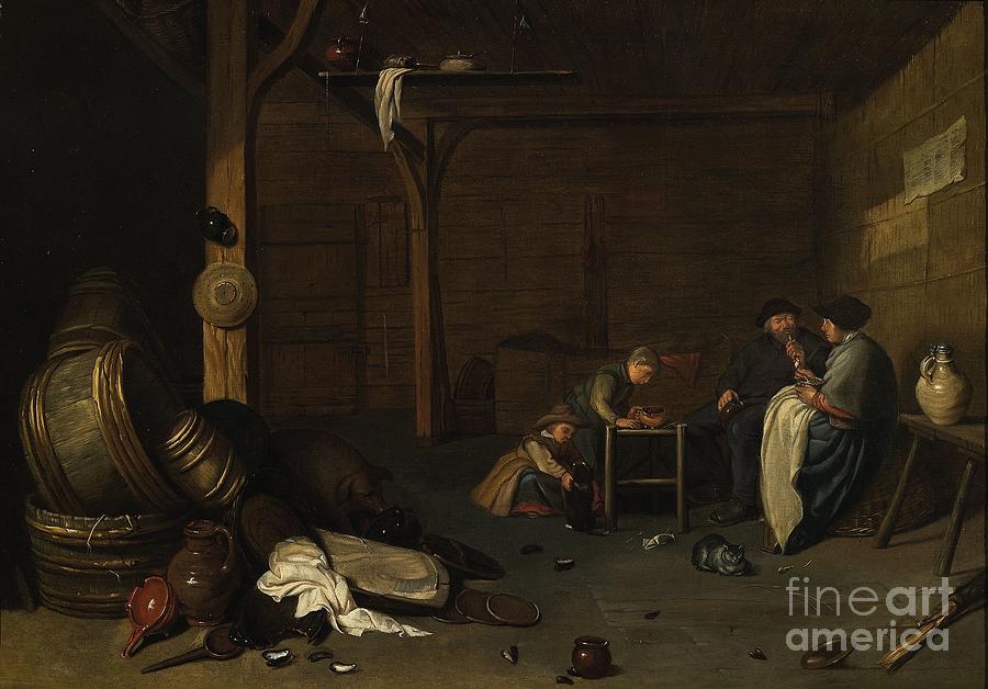 Interior Scene with a Peasant Couple and two Children Painting by MotionAge Designs