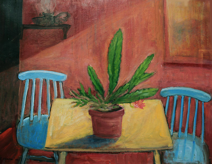 Southwest Interior Painting - Interior With Blue Chairs by Ethel Vrana Southwest Interior Painting - Interior With Blue Chairs by Ethel Vrana