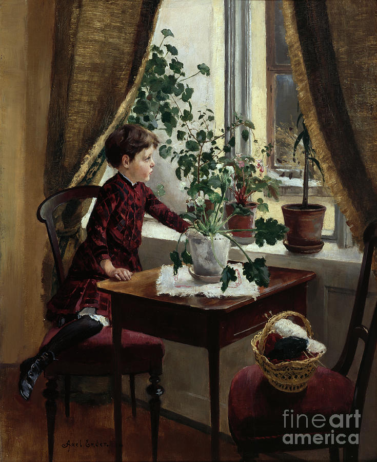 Interior with child Painting by O Vaering