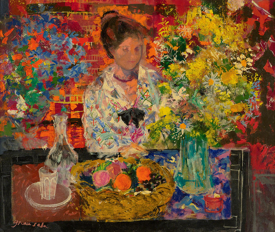 Impressionism Painting - Interior with Flowers by Emilio Grau Sala