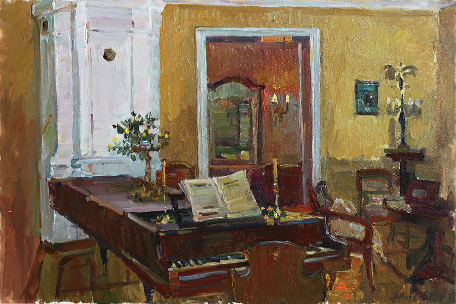 Interior with piano Painting by Juliya Zhukova