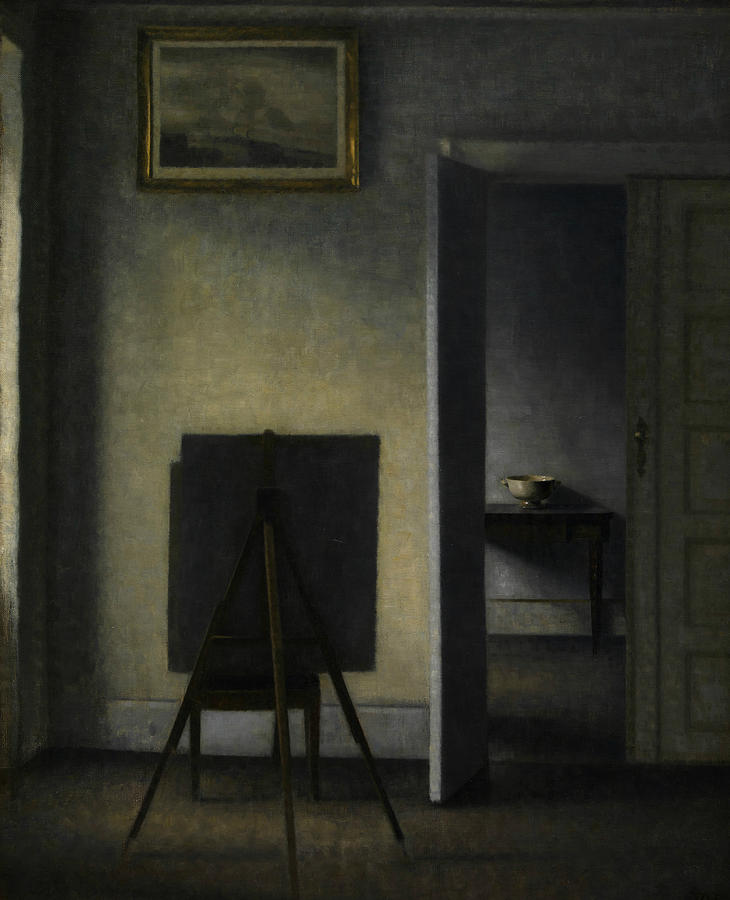 Interior with the Artists Easel Painting by Vilhelm Hammershoi