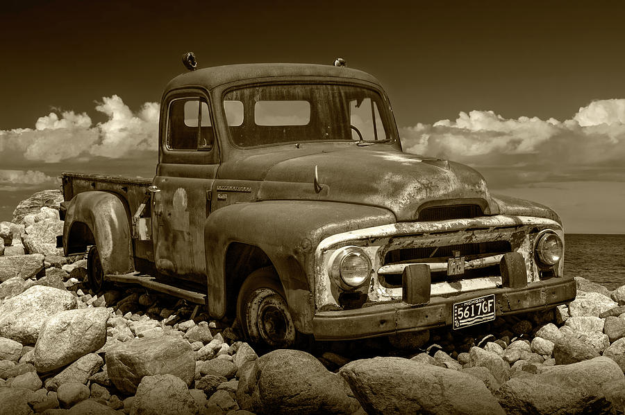 Vintage Photograph - International Harvester Pickup Truck in Sepia Tone by Randall Nyhof