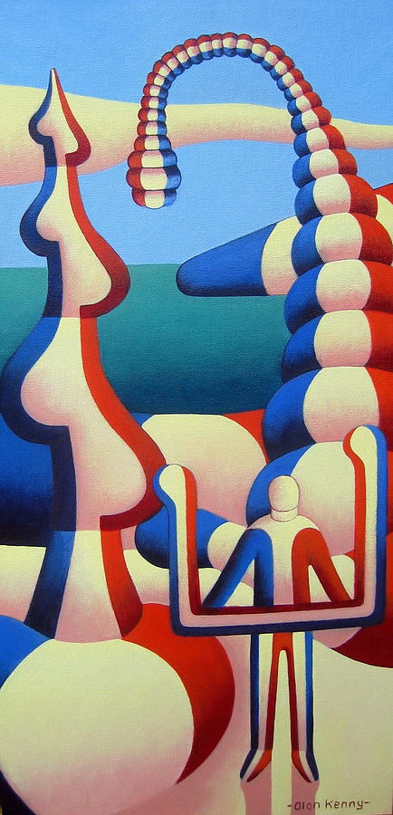 International Landscape with figure and musical note Painting by Alan Kenny