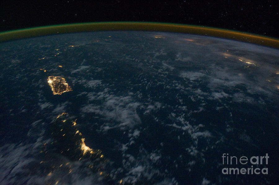 International Space Station night image Eastern Caribbean region Santo Domingo Dominican Republic Photograph by Vintage Collectables