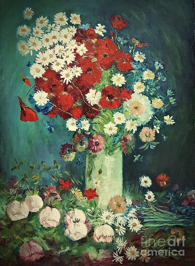 Interpretation of Van Gogh still life with meadow flowers and roses Painting by Amalia Suruceanu