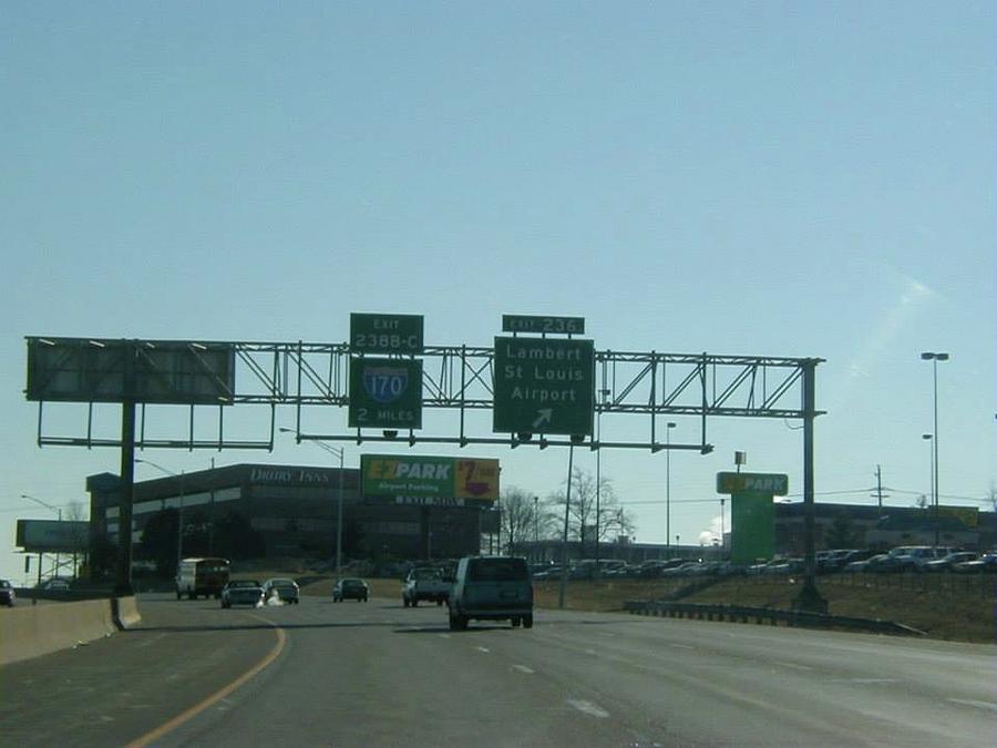 Interstate 70 East at Exit 236, Lambert St. Louis Airport exit, 1999