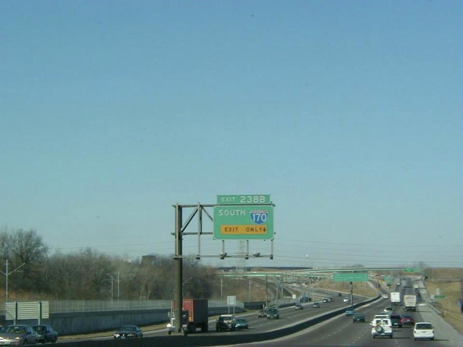 St. Louis Photograph - Interstate 70 west approach Exit 238B, Interstate 170 South exit, 1999 by Dwayne