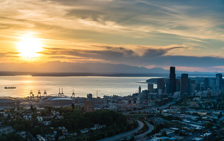 Interstate 90 Aerial Seattle Skyline Photograph by Mike Reid - Fine Art ...