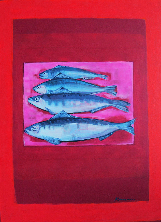 Four Fishes Painting - Intestacy by Sirpa Mononen