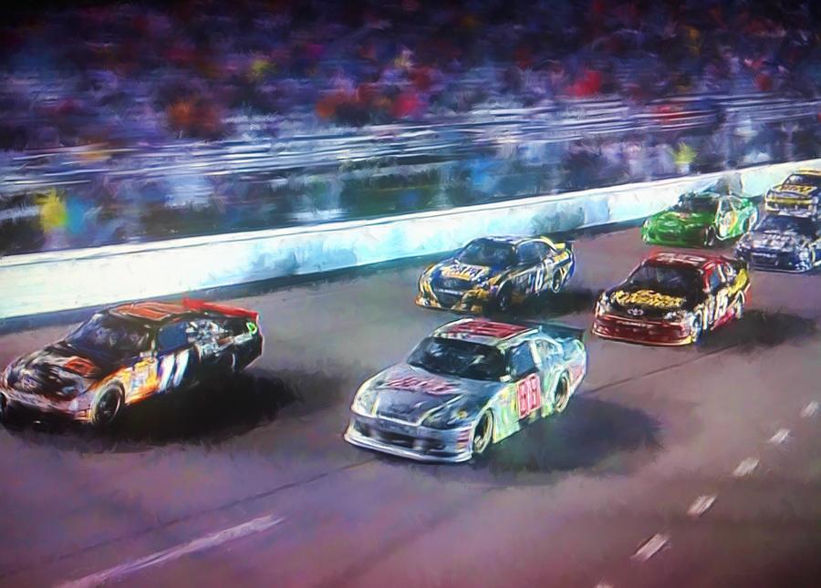 Nascar Painting - Into The Night by Steven Richardson