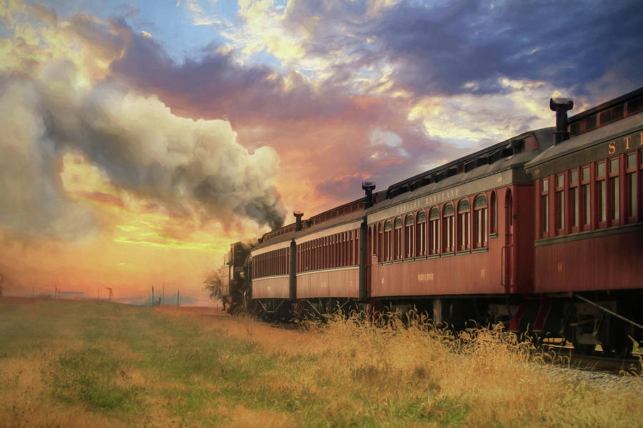 Train Mixed Media - Into the Sunset by Lori Deiter