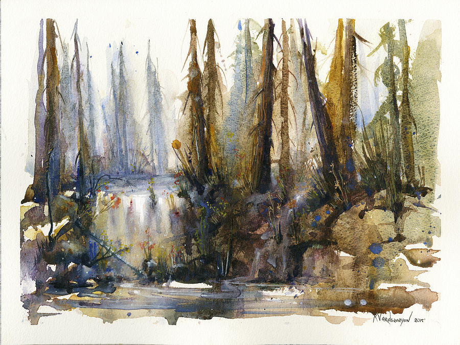 Watercolors Painting - Into the Woods by Kristina Vardazaryan