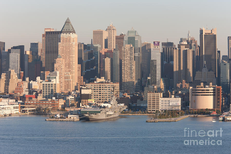 Empire State Building Photograph - Intrepid Museum and Manhattan Skyline by Clarence Holmes