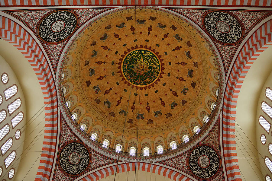 Intricate Decoration Of Ceiling Dome Of Suleymaniye Mosque Istan