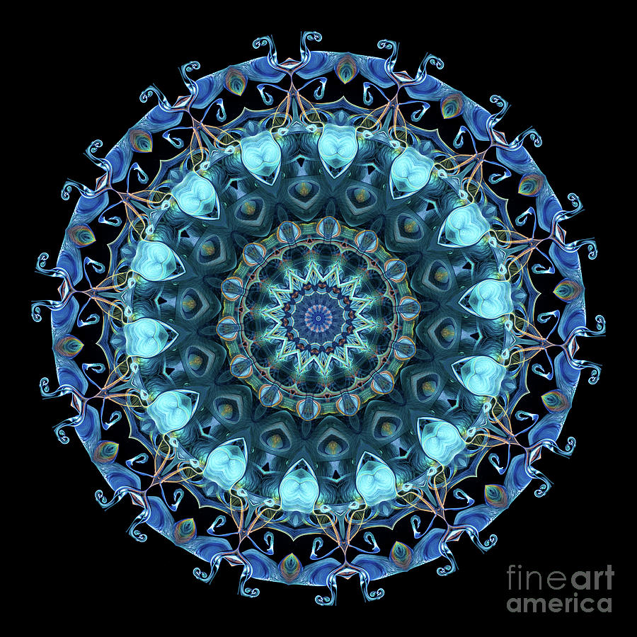 Intricate12 blue and aqua mandala kaleidoscope Digital Art by Amy Cicconi