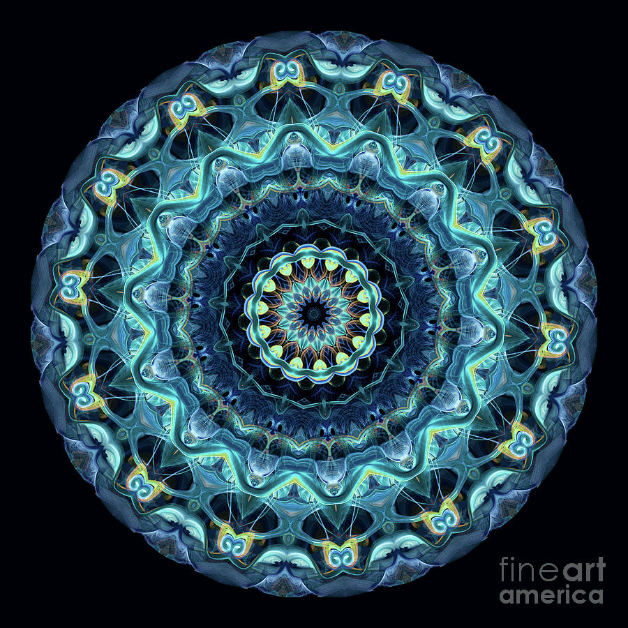 Intricate6 blue and aqua mandala kaleidoscope Digital Art by Amy Cicconi