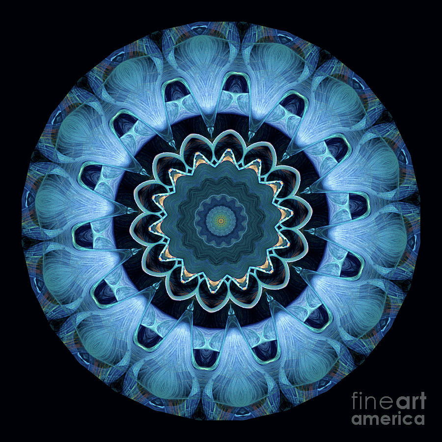 Intricate7 blue and aqua mandala kaleidoscope Digital Art by Amy Cicconi