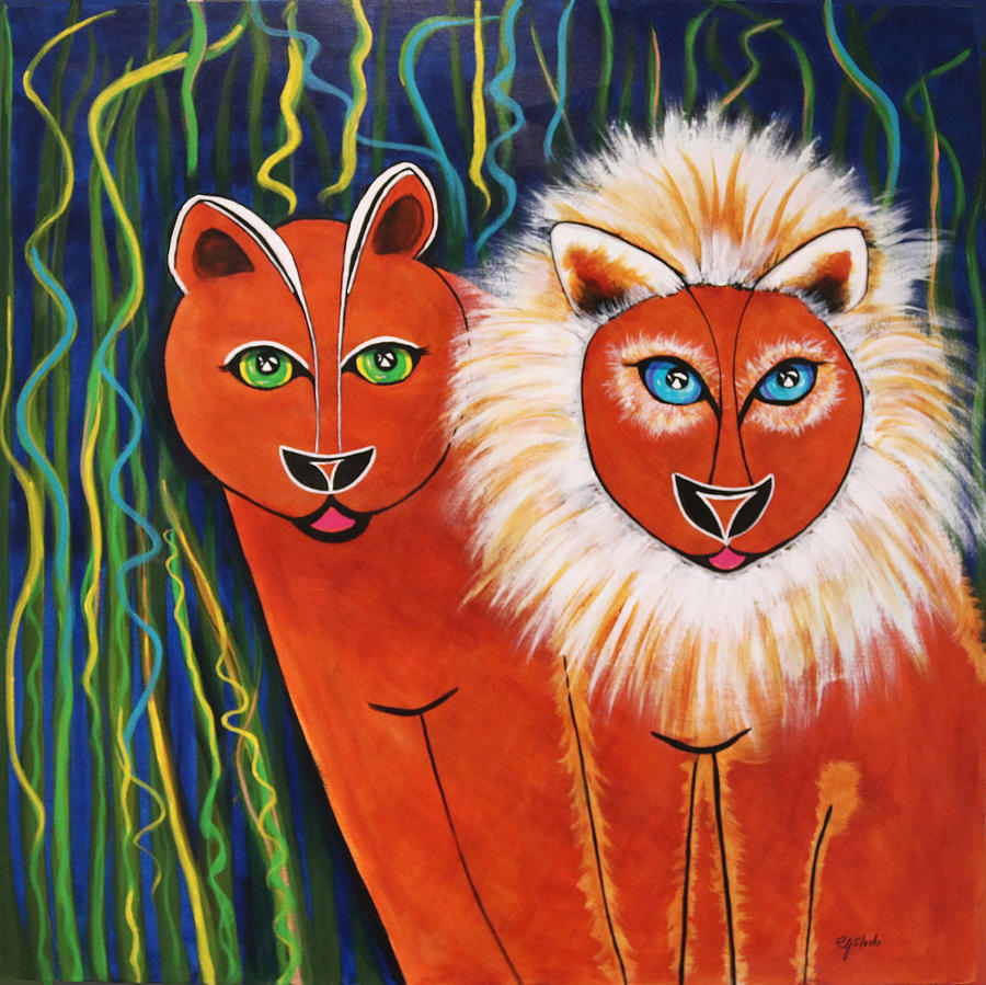 Introducing Mr. and Mrs. Lion Painting by Carole Sluski
