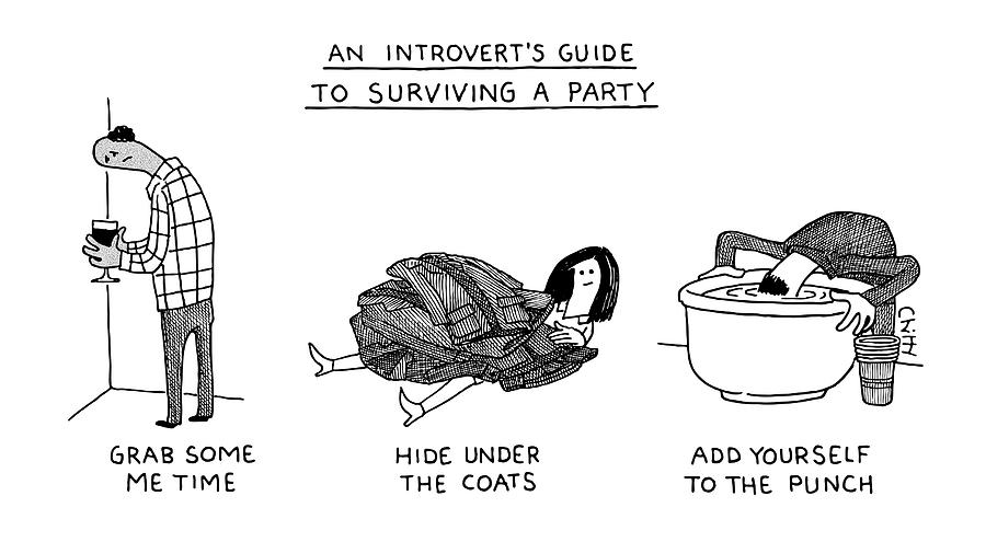 Introvert Guide To Surviving A Party Drawing by Tom Chitty