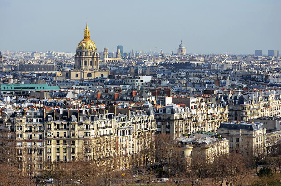 Invalides Dome Saint Sulspice Bell Towers and Pantheon Dome Above Parisian Rooftops Paris France Photograph by Shawn OBrien