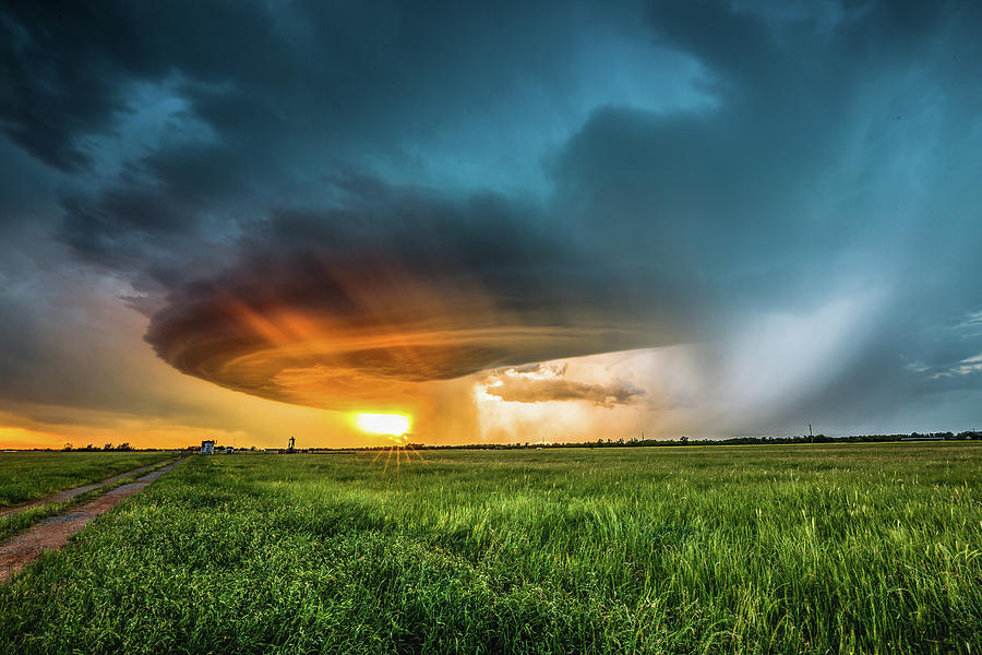 Sunset Photograph - Invasion - Storm Illuminated by Sunset in Oklahoma by Southern Plains Photography