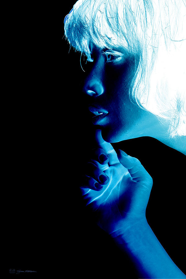 Girl Digital Art - Inverted Realities - Blue  by Serge Averbukh