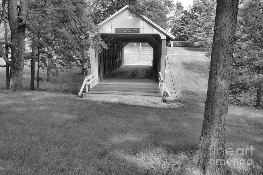 Iowa Bridge In The Grass Black And White Photograph by Adam Jewell