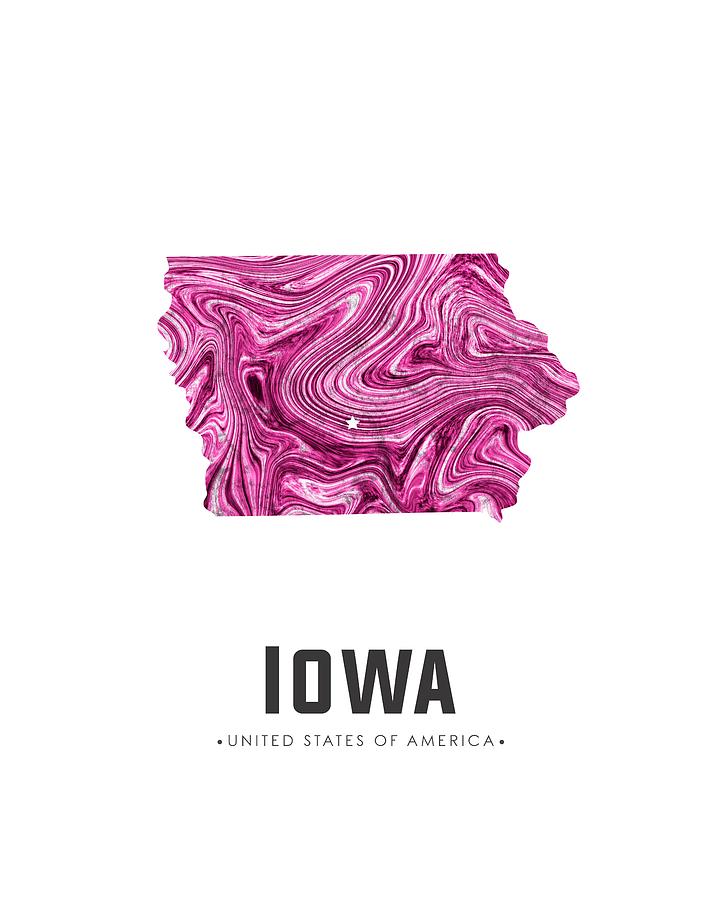 Iowa Map Art Abstract in Purple Mixed Media by Studio Grafiikka