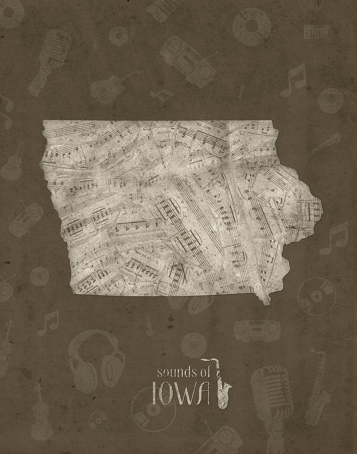 Iowa Map Music Notes 3 Digital Art