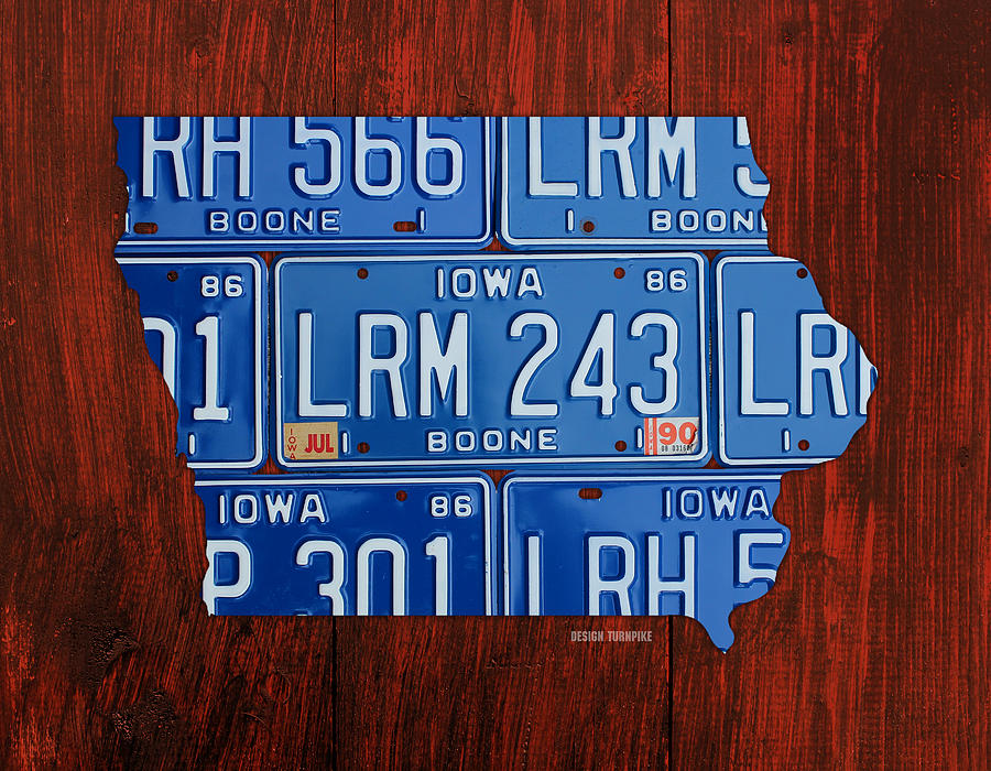 Iowa Map Mixed Media - Iowa State License Plate Map Art by Design Turnpike