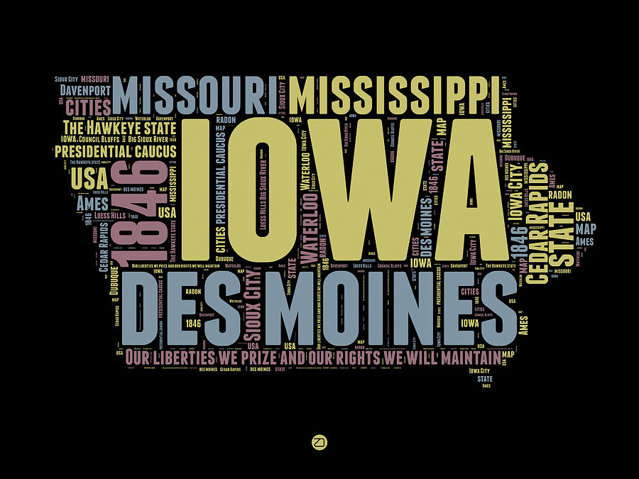 Iowa Map Digital Art - Iowa Word Cloud 1 by Naxart Studio