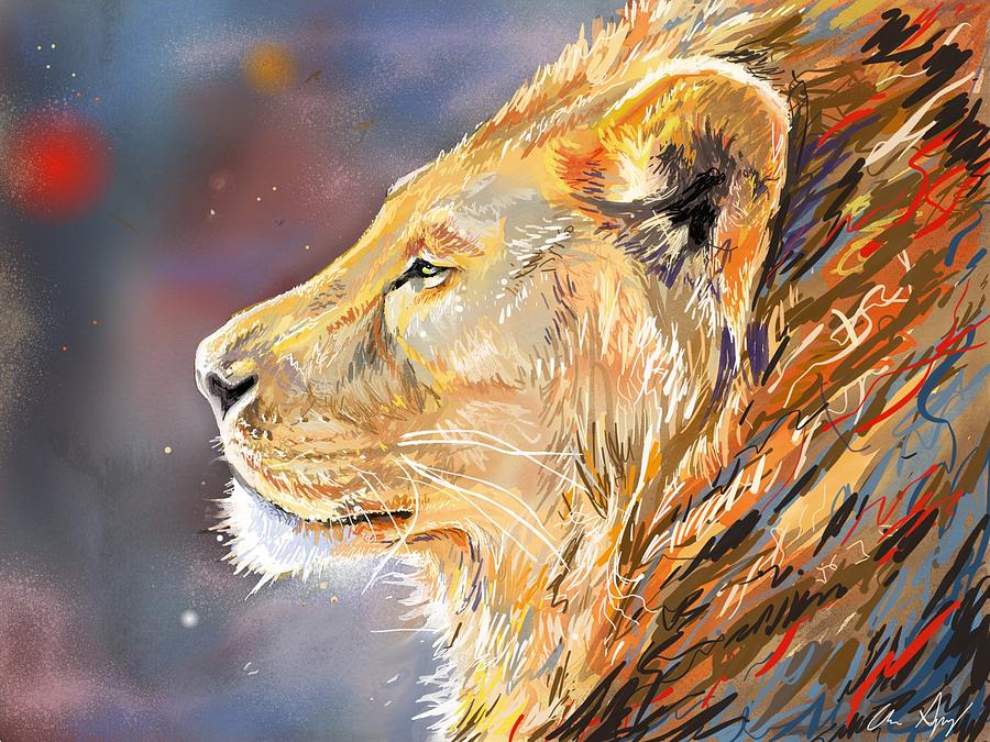 Ipad Painting - Lion Profile Digital Art by Aaron Spong