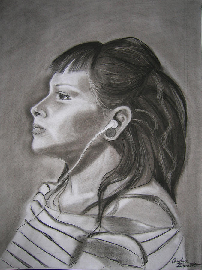 Music Drawing - Ipod - Female Portrait by Candace Barnett