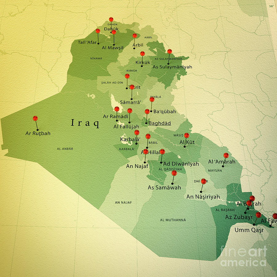 Iraq Map Square Cities Straight Pin Vintage Digital Art by Frank Ramspott