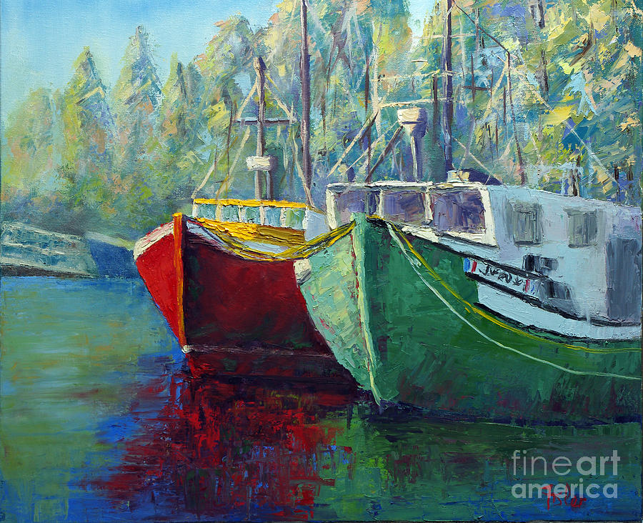 Fishing Boats Painting - Iras Boats by Linda Fisler