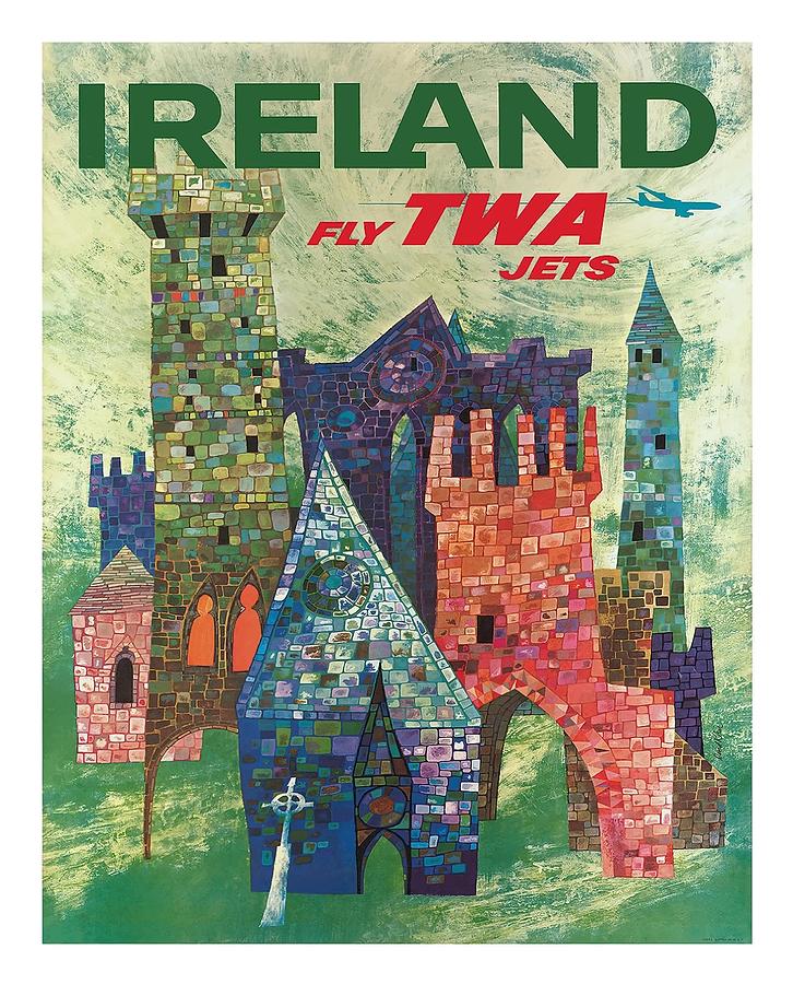 L'Irlanda FLY TWA vintage TRAVEL poster RE vecchia stampa stampa A4 A3 A5 