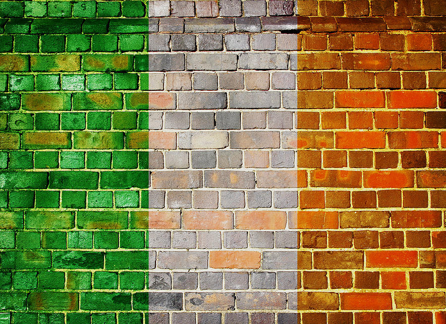 Ireland flag on a brick wall Digital Art by Steve Ball