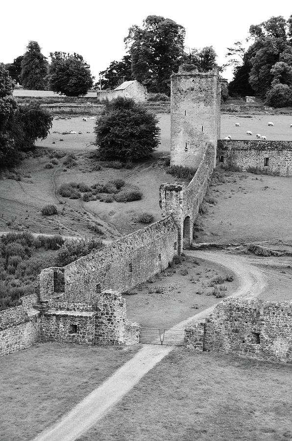 Ireland Kells Priory Outer Wall Gatehouse and Fortified Tower County Kilkenny Black and White Photograph by Shawn OBrien