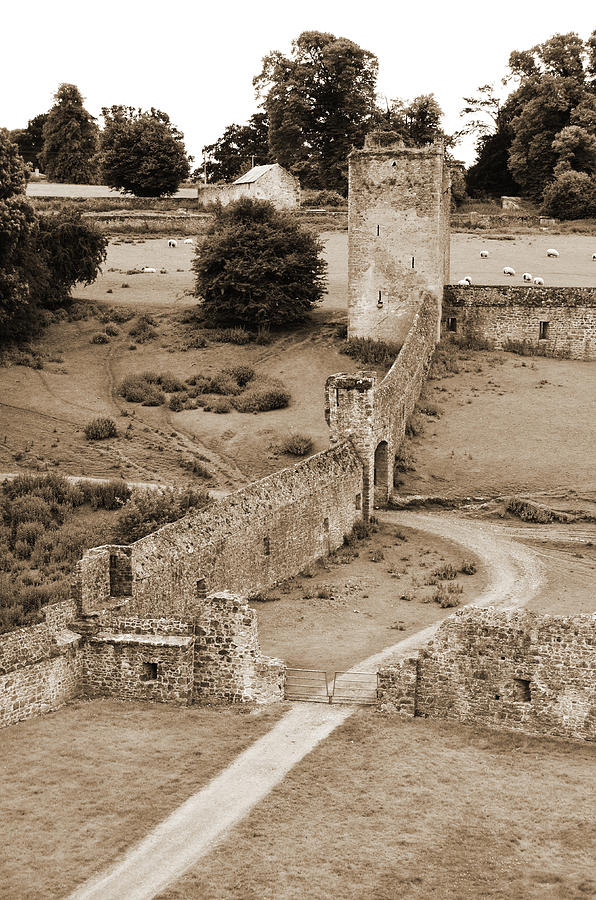 Ireland Kells Priory Outer Wall Gatehouse and Fortified Tower County Kilkenny Sepia Photograph by Shawn OBrien
