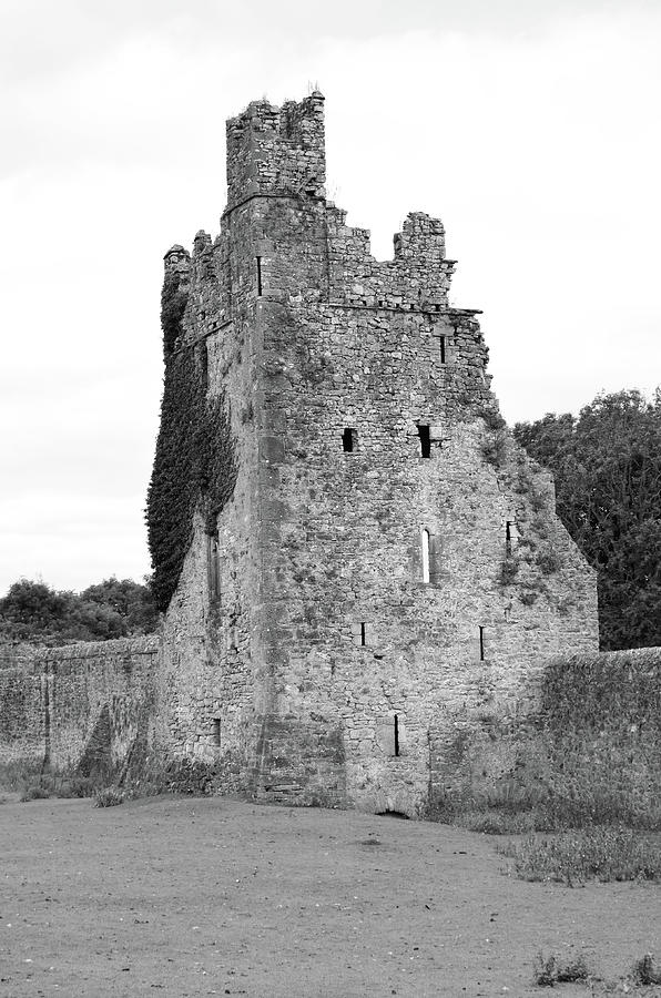 Ireland Kells Priory Seven Towers Medieval Castle Tower House Ruin County Kilkenny Black and White Photograph by Shawn OBrien